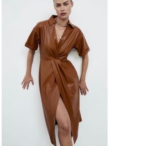 Zara FAUX LEATHER SHIRT DRESS